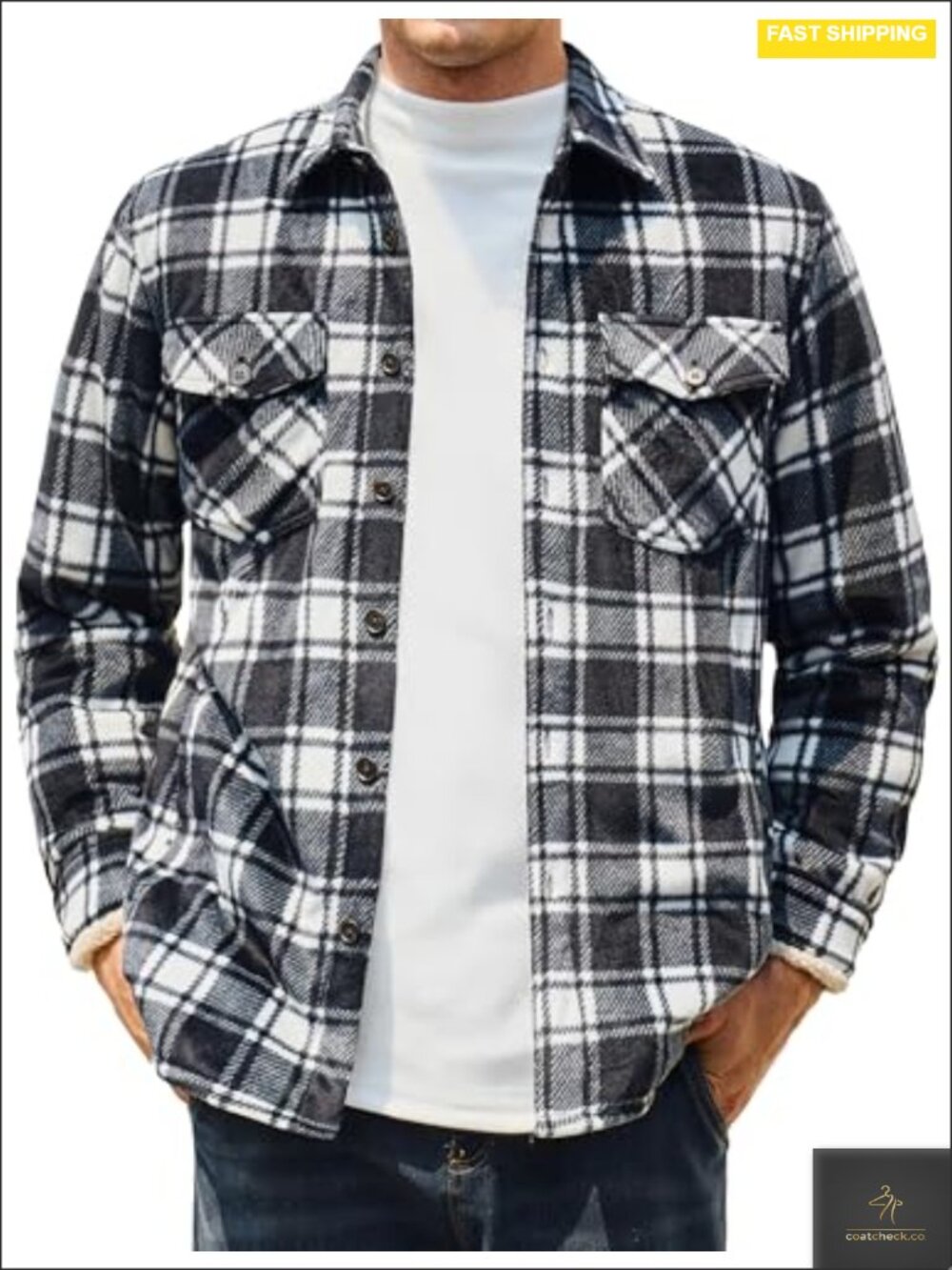 Sherpa Lined Plaid Fleece Jacket with Button Closure Flannel Shirt